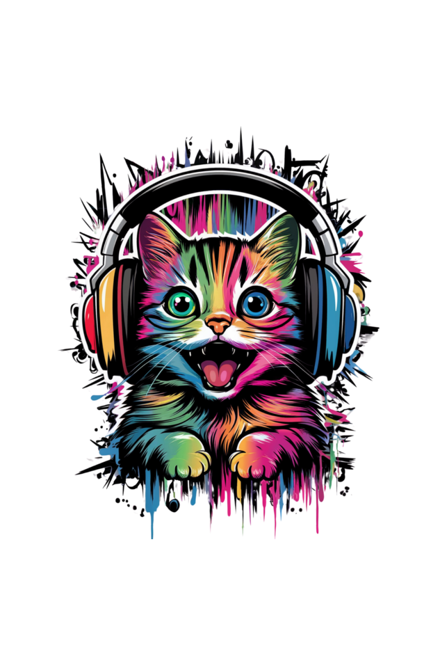 Cat Face with Headphones Unisex Oversized T-Shirt: Embrace Cool Comfort