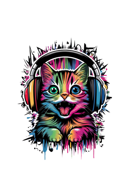 Cat Face with Headphones Unisex Oversized T-Shirt: Embrace Cool Comfort