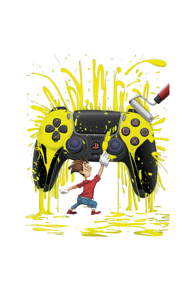 Unisex White Oversized Tee: Colorful PlayStation Remote