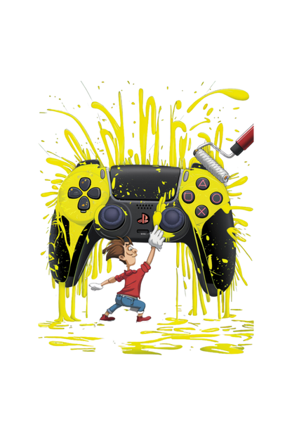 Unisex White Oversized Tee: Colorful PlayStation Remote