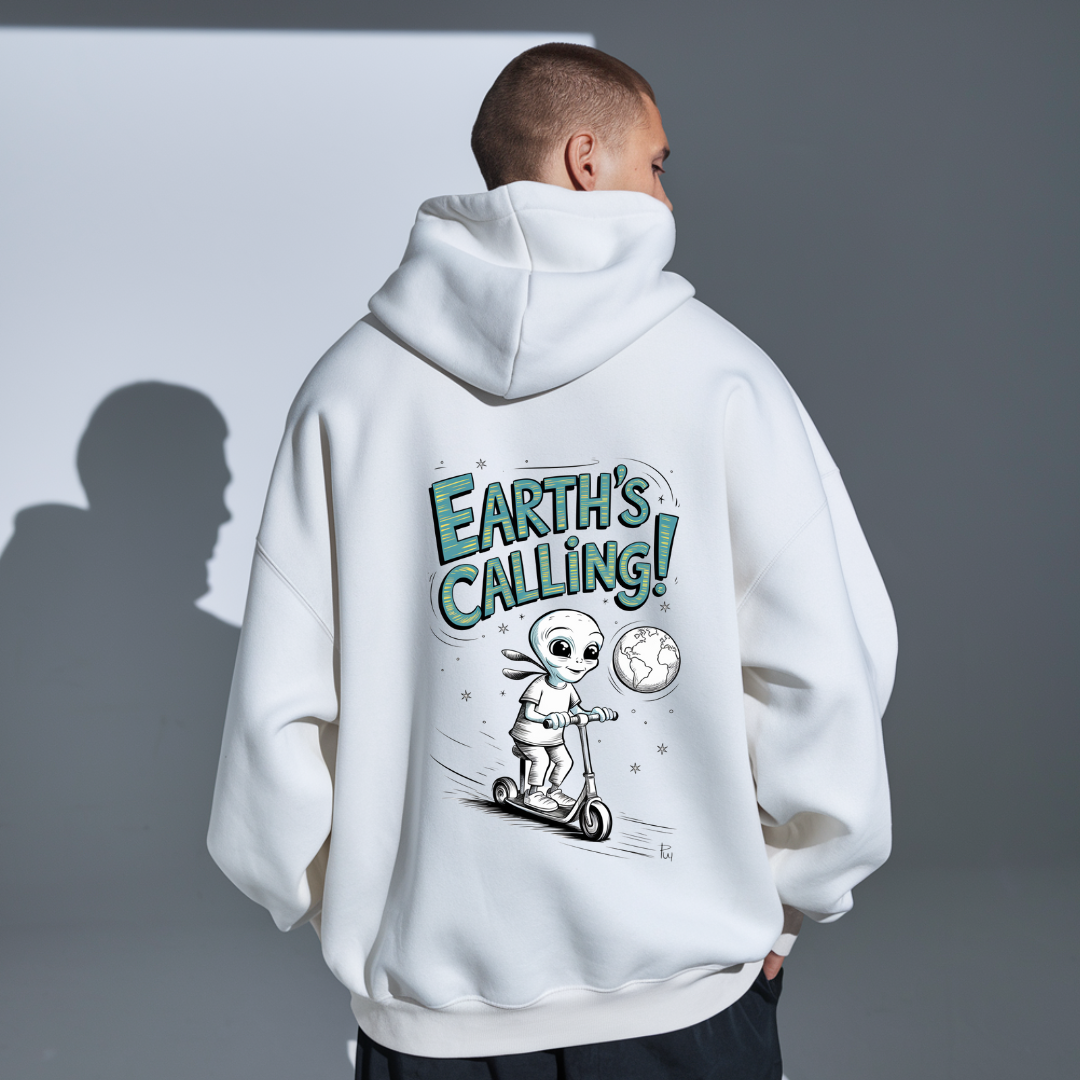 Fielder White Oversized Hoodie: Earth Calling—An Alien Invitation!