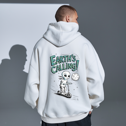 Fielder White Oversized Hoodie: Earth Calling—An Alien Invitation!