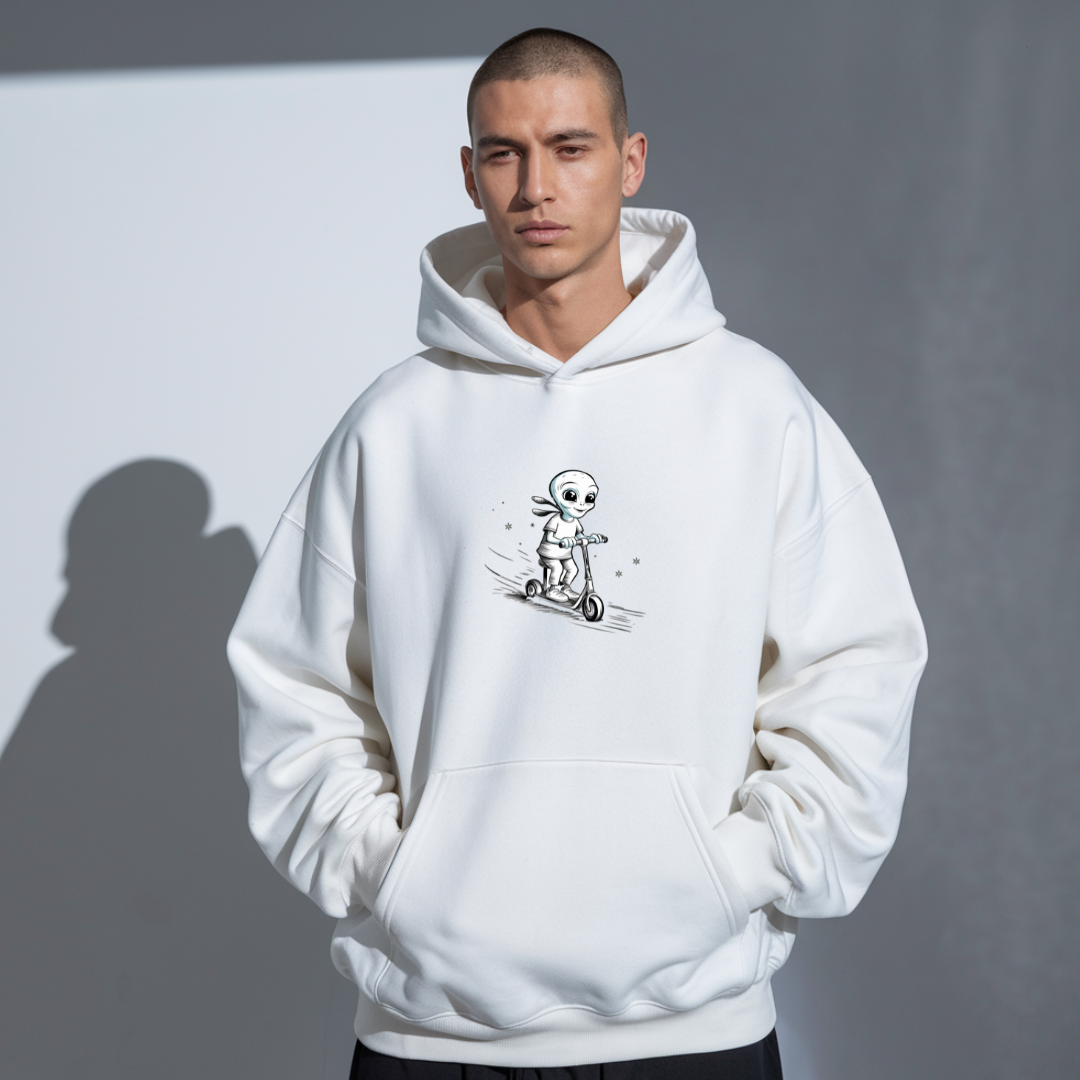 Fielder White Oversized Hoodie: Earth Calling—An Alien Invitation!