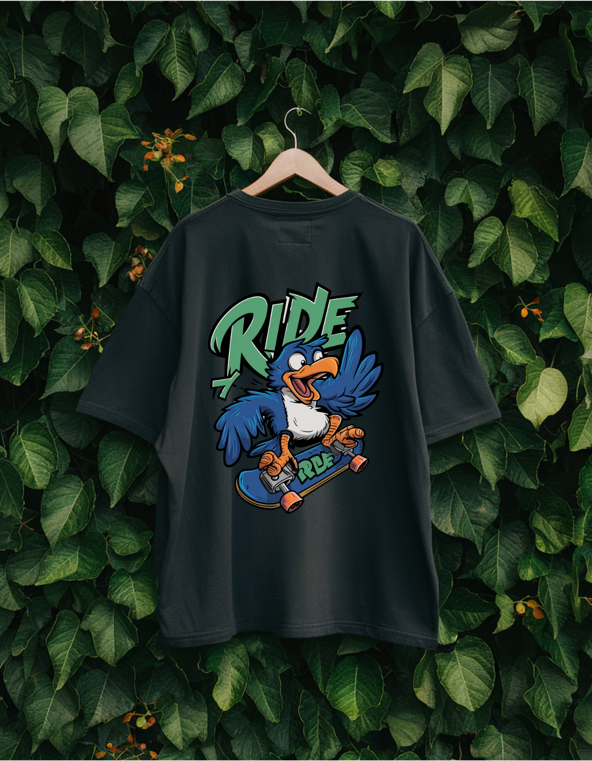 Black Unisex T-Shirt - Bird Skating Graphic