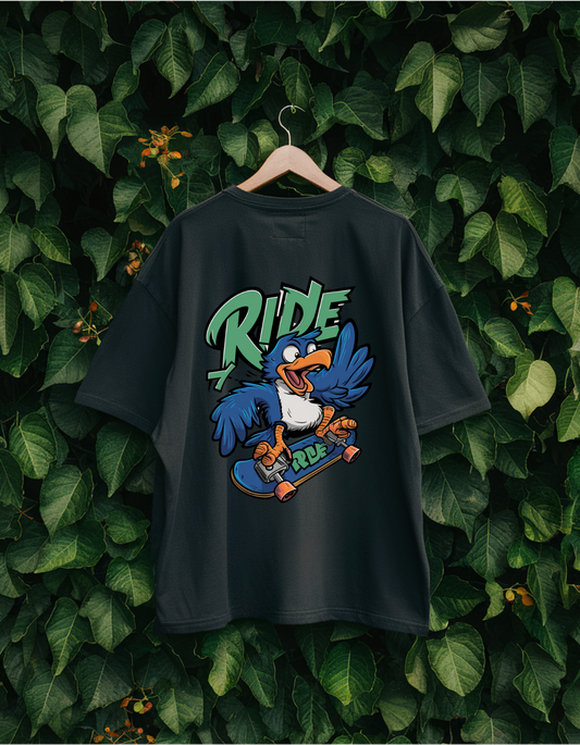 Black Unisex T-Shirt - Bird Skating Graphic