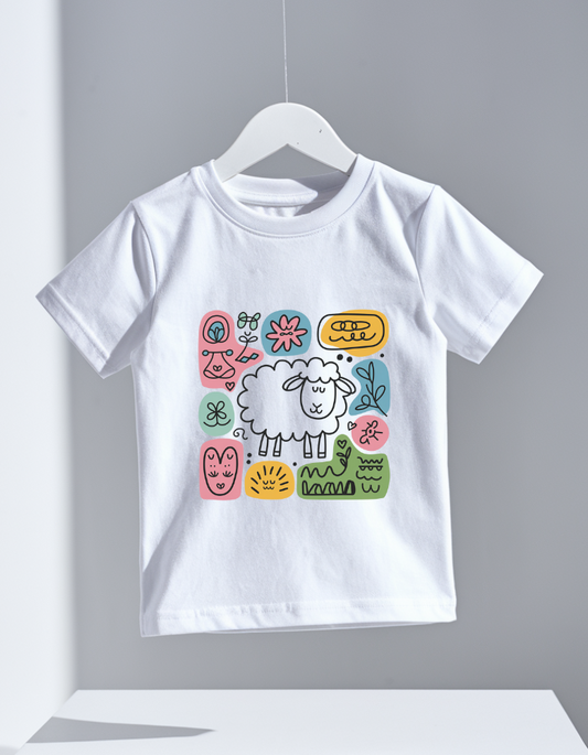 Kids White Oversized Cotton T-Shirt with Colorful Skater Graphic