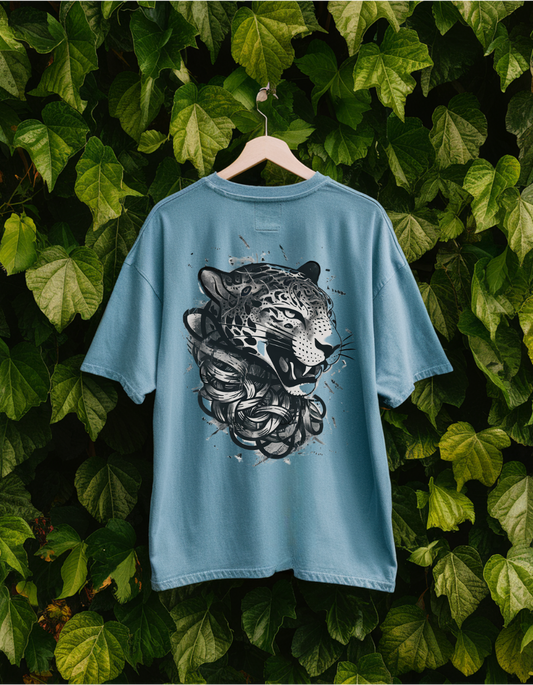 Light Blue Unisex Oversized T-Shirt - Leopard Face Graphic