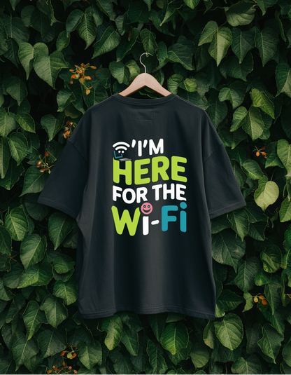 Black Unisex Oversized T-Shirt - WiFi Graphic