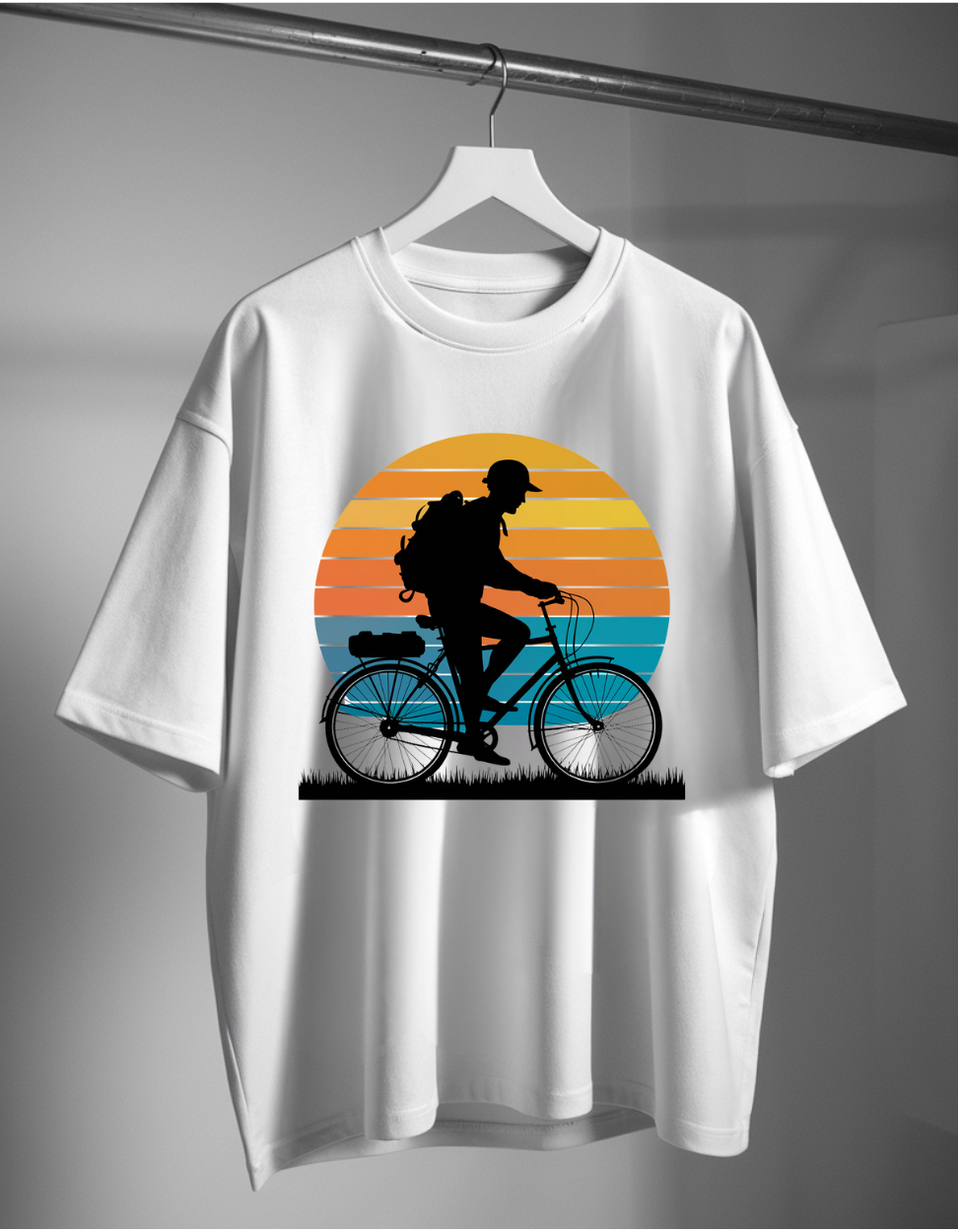 Pedal Power: White Tee with Cyclist Graphic