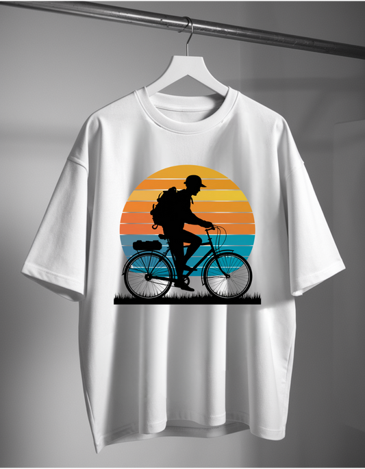 Pedal Power: White Tee with Cyclist Graphic