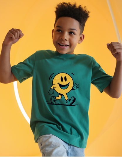 Kids' Bottle Green T-Shirt: Smiley Walk Adventure