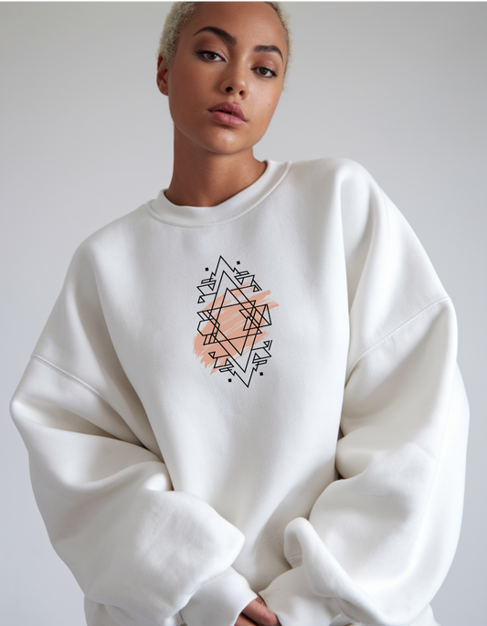 "Abstract Elegance: Oversized Unisex Sweatshirt in White"