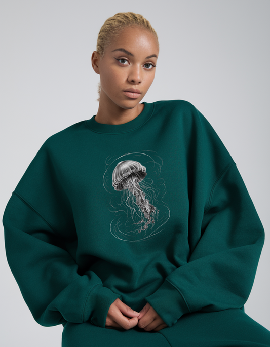 "Bottle Green Unisex Sweatshirt: Enigmatic Print Edition"