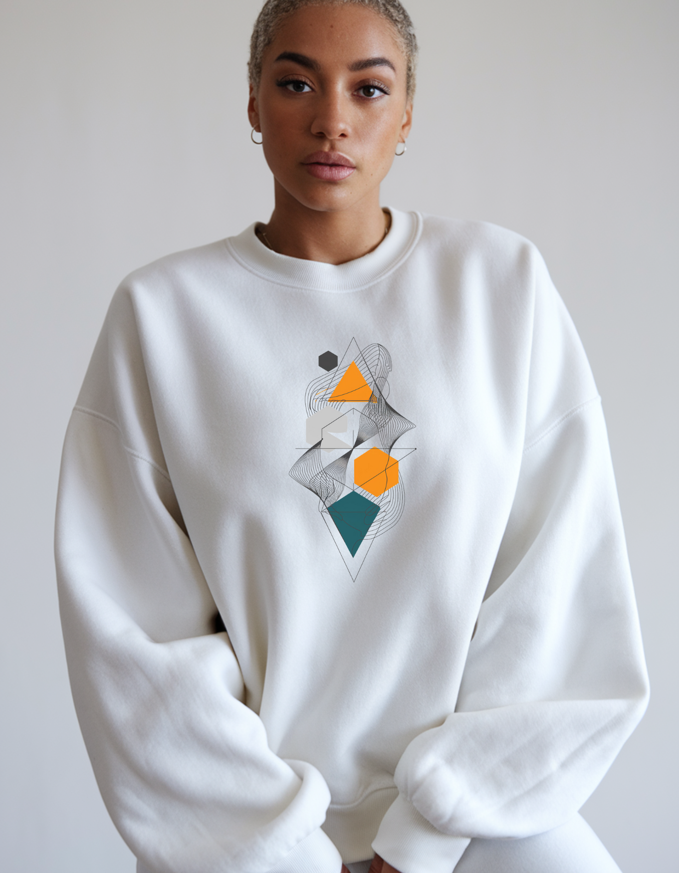 "Abstract Elegance: White Unisex Sweatshirt"