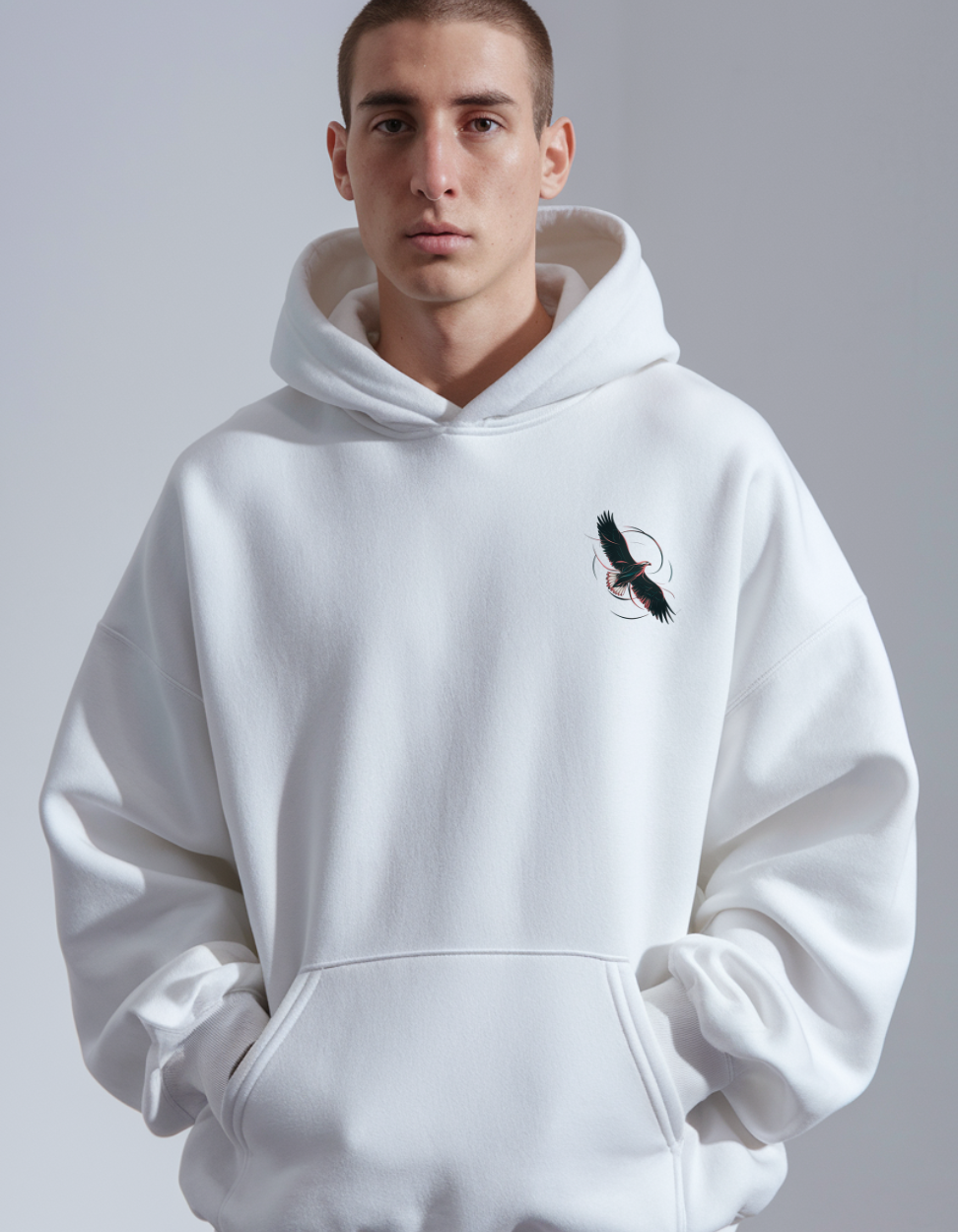 "Majestic Eagle: White Oversized Hoodie"