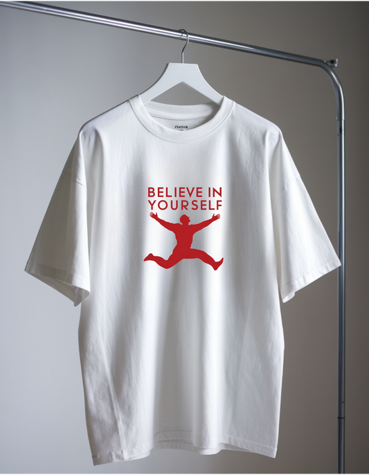 Unisex White Oversized Tee: Believe in Yourself