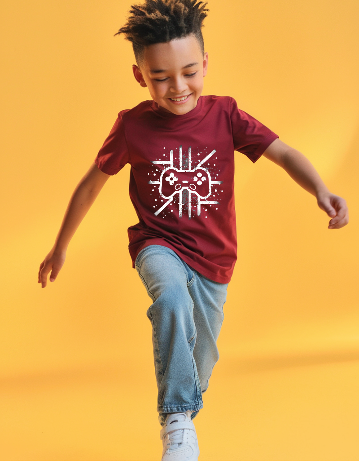 Maroon Kids’ T-Shirt with PlayStation Console Graphic: Fun Meets Comfort