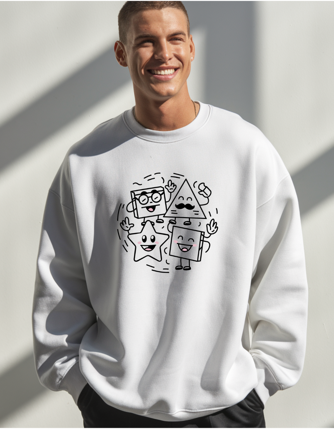 Unisex White Oversized Sweatshirt: "Playful Geometry"