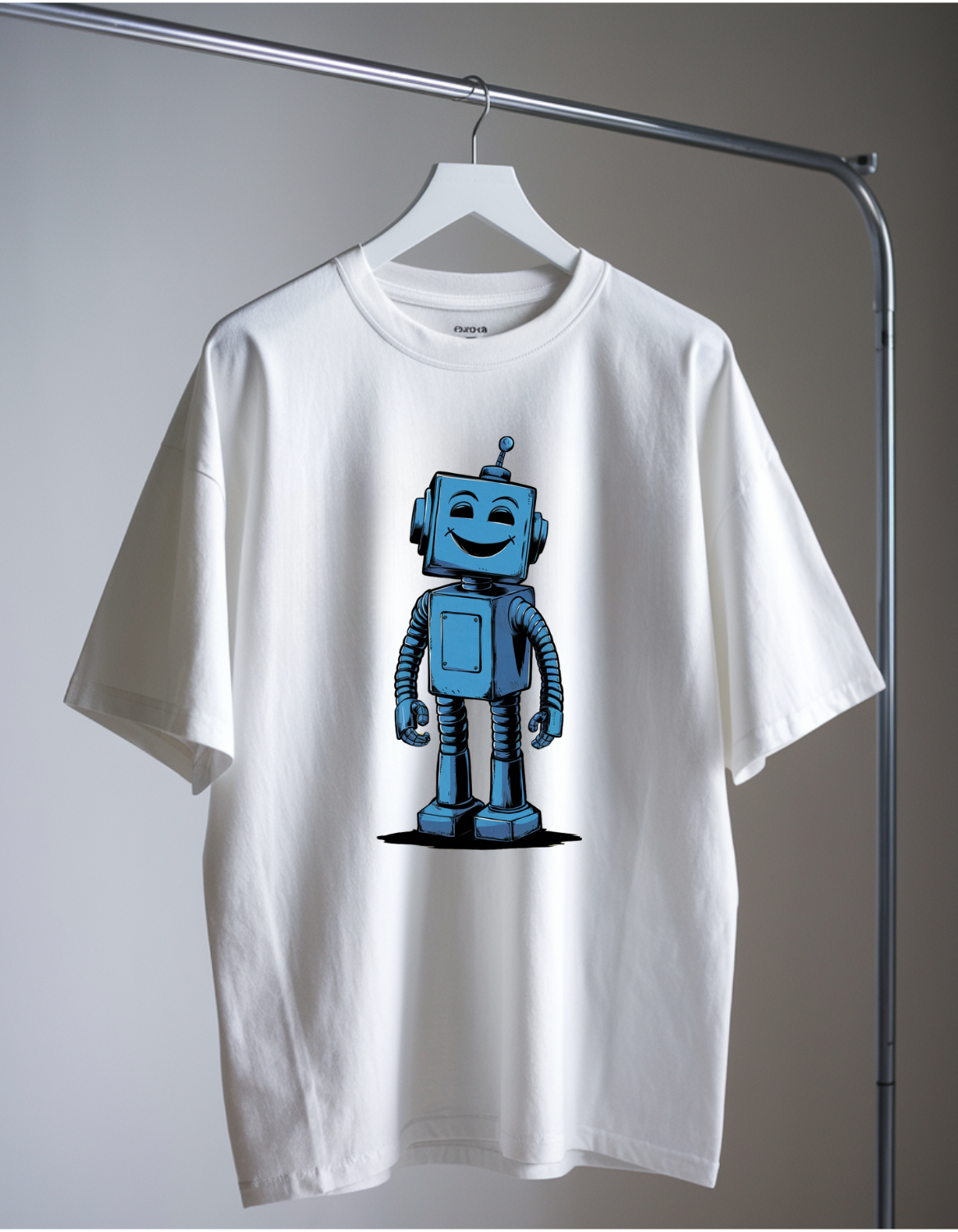 Unisex White Oversized Tee: "Robot Fun"