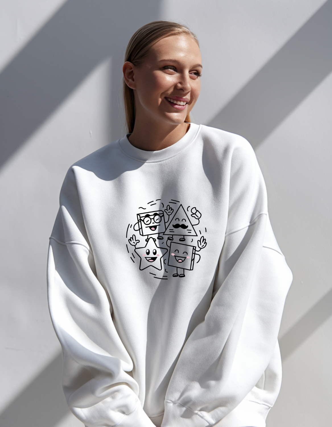 Unisex White Oversized Sweatshirt: "Playful Geometry"