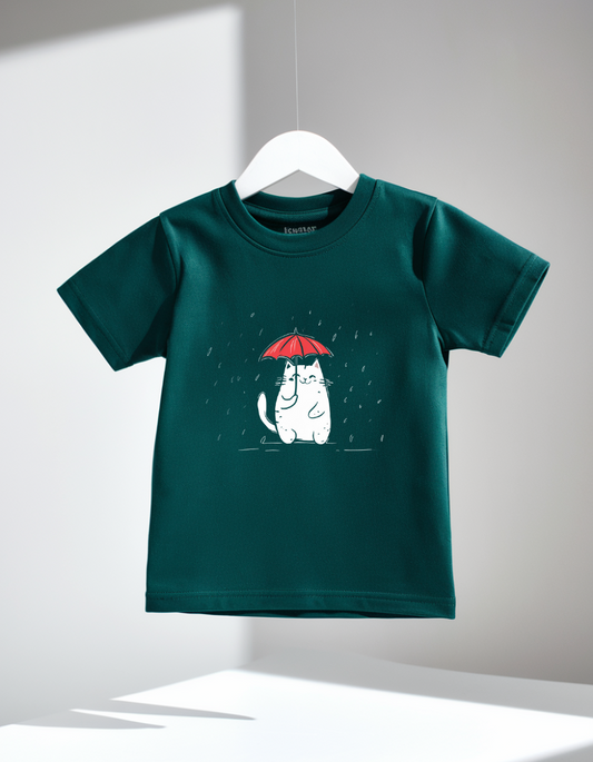 Bottle Green Kids’ T-Shirt with Cat