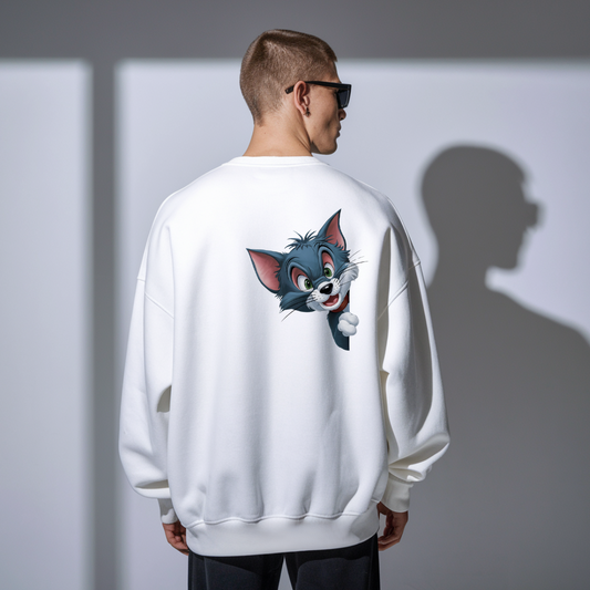 Tom and Jerry White Oversized Unisex Sweatshirt