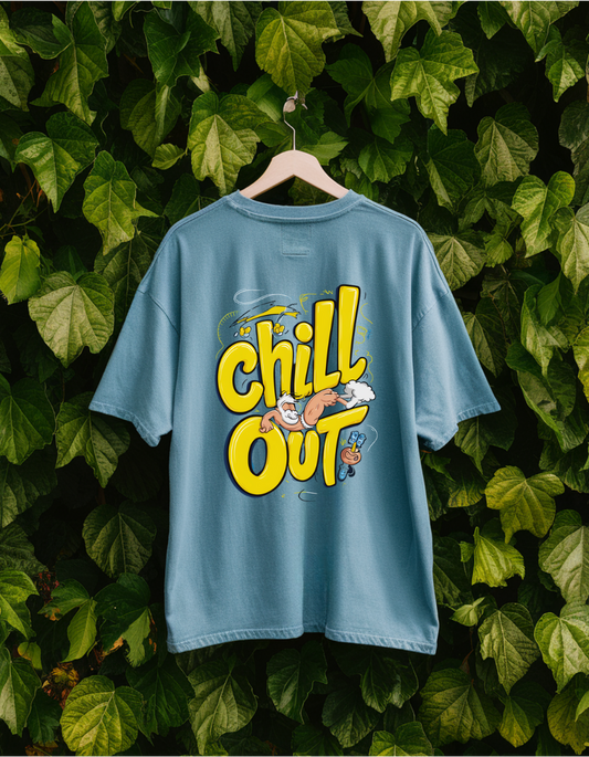 Baby Blue Oversized Unisex T-Shirt - "Chill Out" Back Graphic