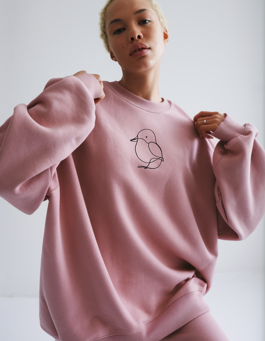 Baby Pink UNISEX Oversized Sweatshirt with Bird Art