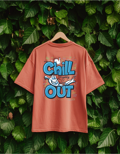 Coral Oversized Unisex T-Shirt - "Chill Out" Back Graphic