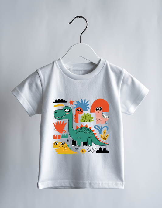 Fielder Kids' Premium Cotton T-Shirt - White with Colorful Animal Art