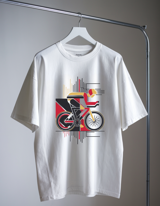 Unisex White Oversized T-Shirt with Colorful Cyclist Graphic