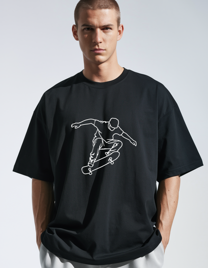 Fielder Black Oversized T-Shirt with Skater Graphic