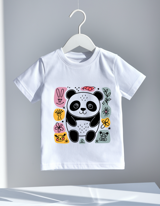 White Kids’ T-Shirt with Cute Panda Graphic