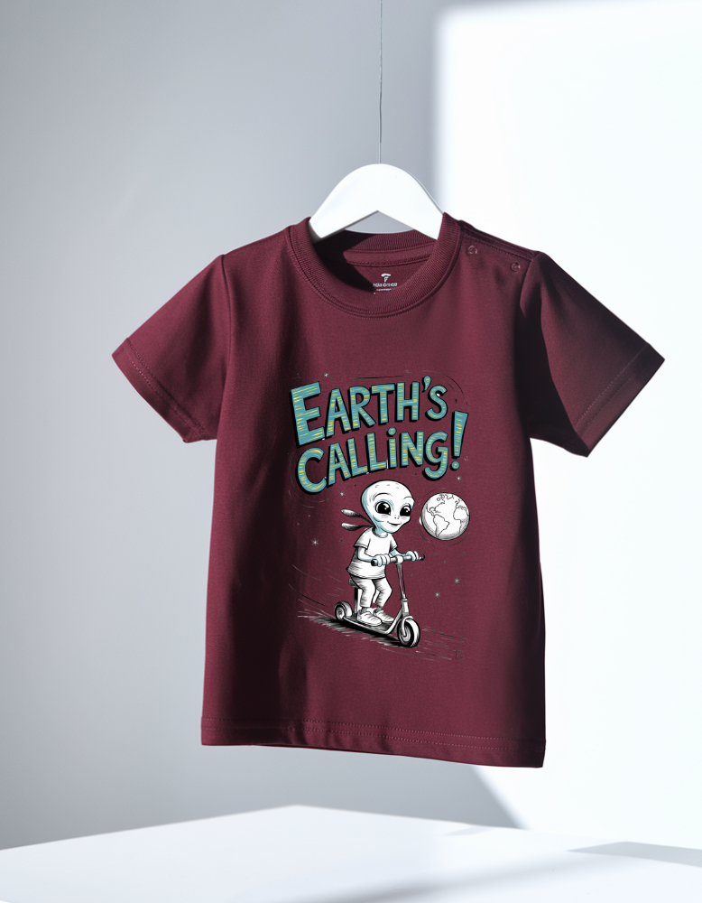 Maroon Kids T-Shirt with Whimsical Alien Graphic