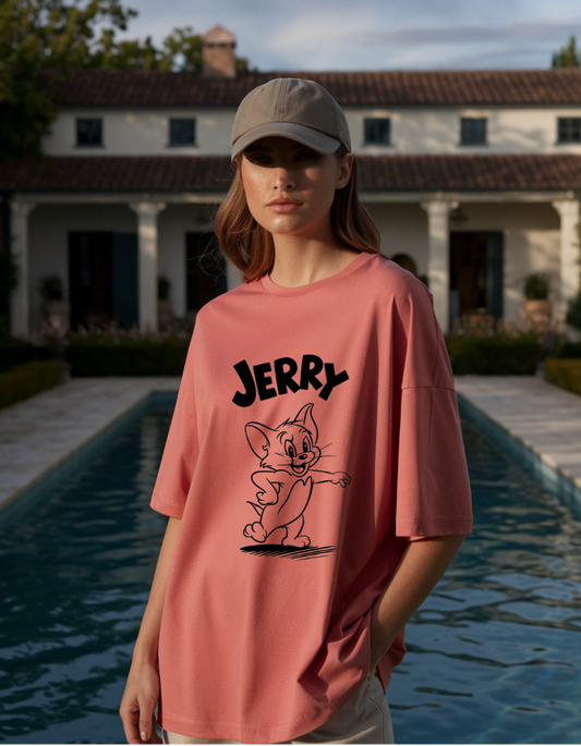 Coral Oversized T-Shirt with Jerry Artline Design