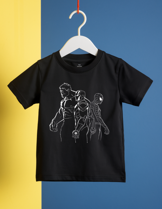 Kids T-Shirt with Iron Man, Spider-Man, and Hulk Sketch Graphic