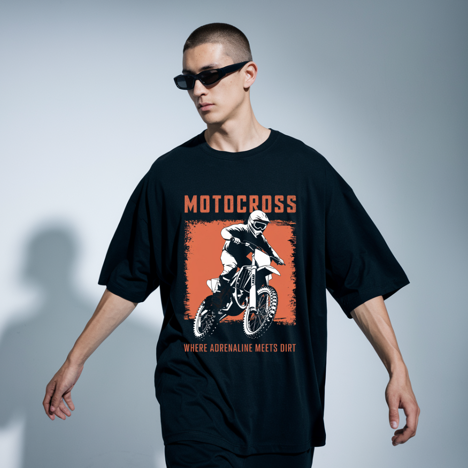 Adrenaline Rush: Black Unisex Oversized T-Shirt with "Where Adrenaline Meets Dirt" Graphic