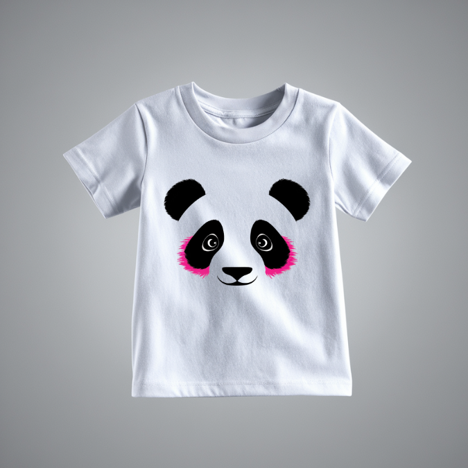 Cuddly Panda Delight: White Kids T-Shirt with Adorable Panda Face