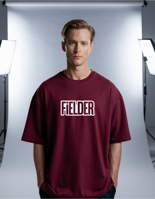 Maroon Oversized T-Shirt with Fielder Brand Logo - Unisex