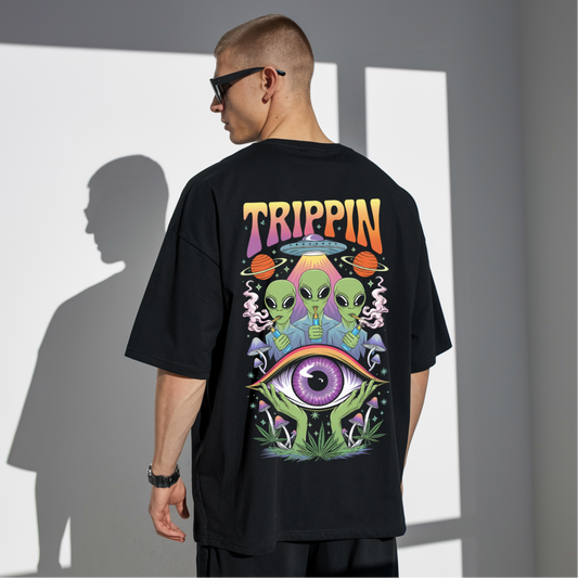 Trippin’ Black Oversized Unisex Tee