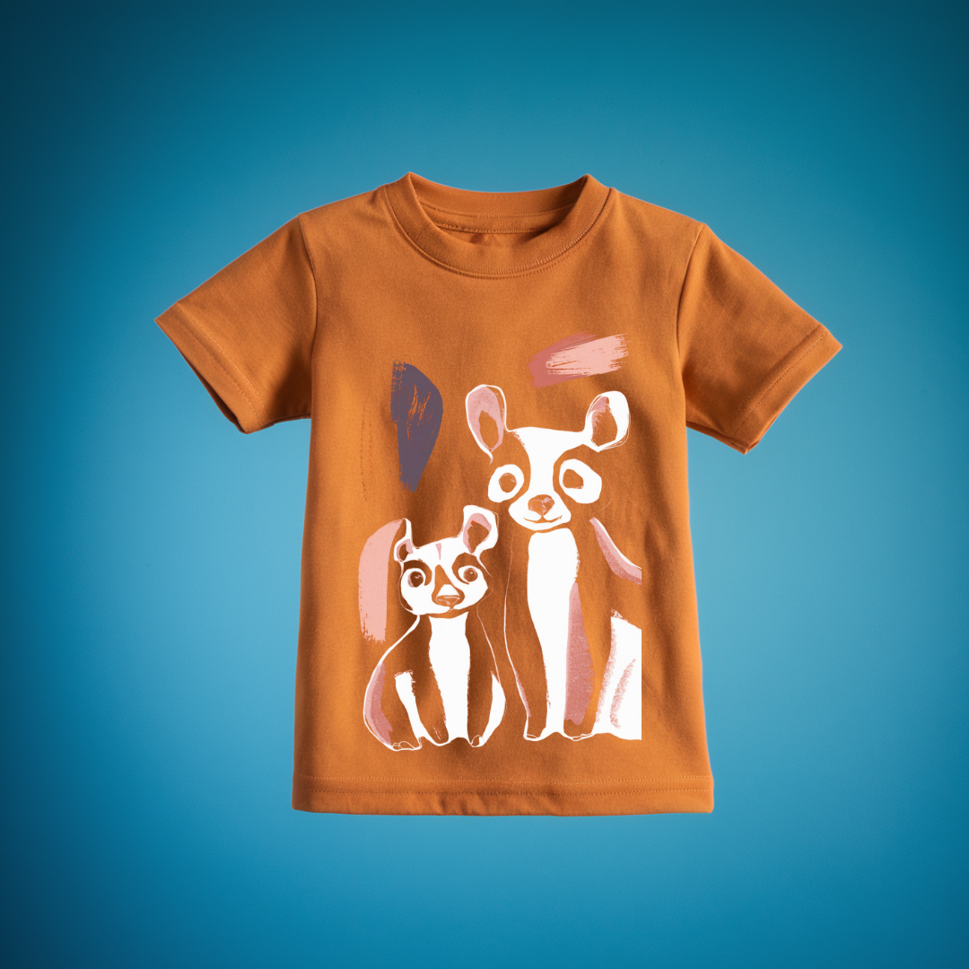 Cute Animals Sketch Orange Kids T-Shirt