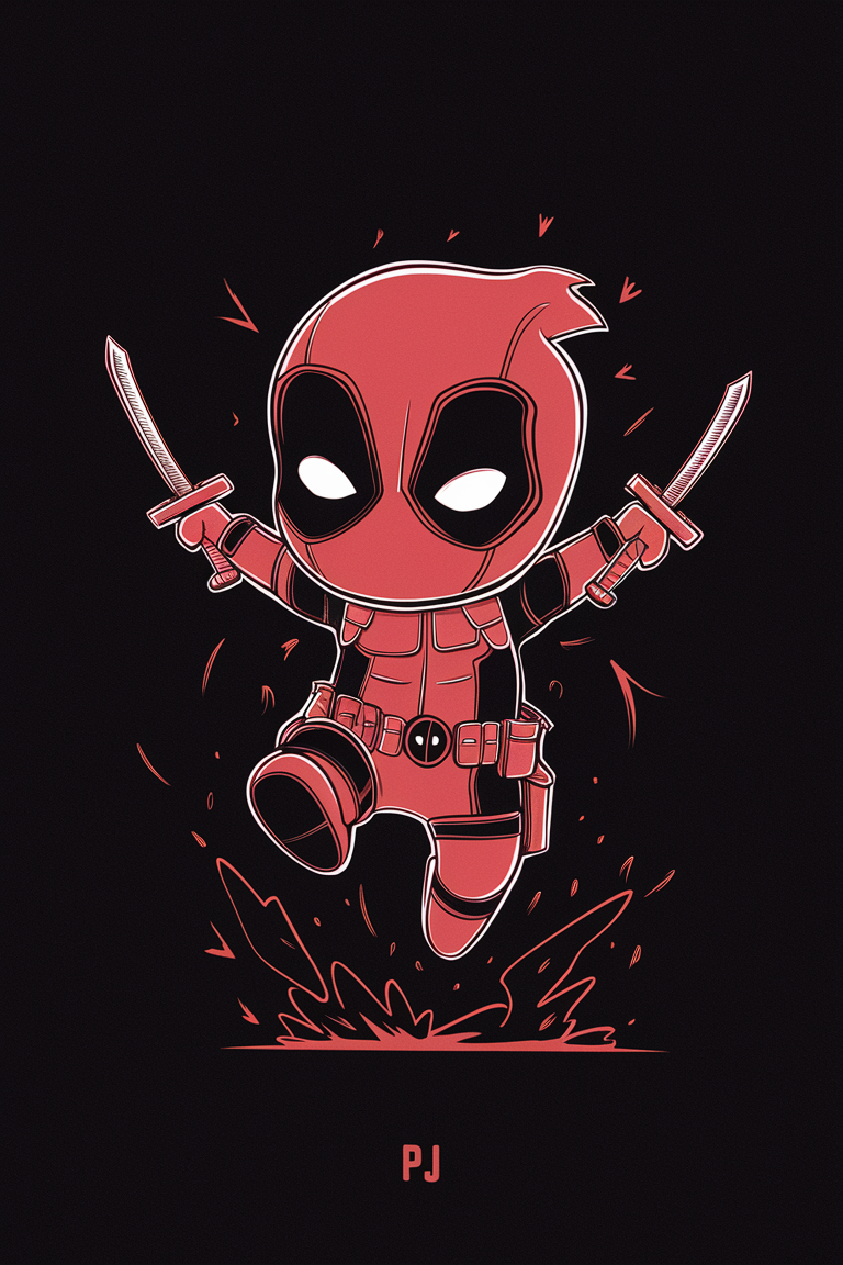 "Kids' Black T-Shirt with Fun Deadpool Cartoon Graphic"