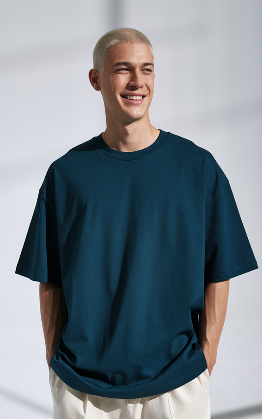 Fielder Petrol Blue Oversized Tee | Unisex, Trendy, and Ultra-Soft Cotton