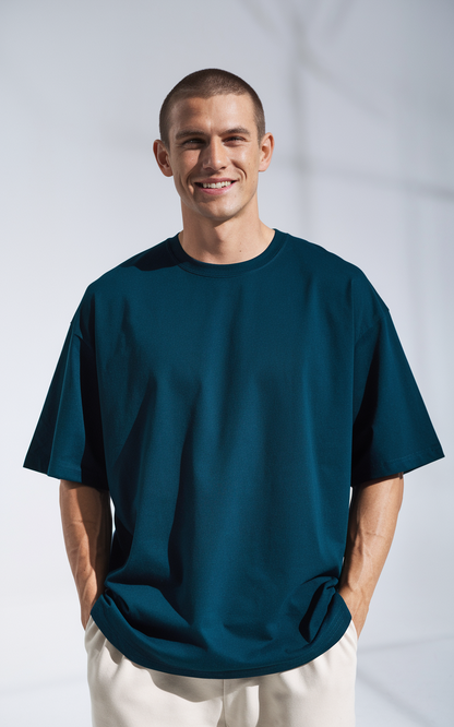 Fielder Petrol Blue Oversized Tee | Unisex, Trendy, and Ultra-Soft Cotton