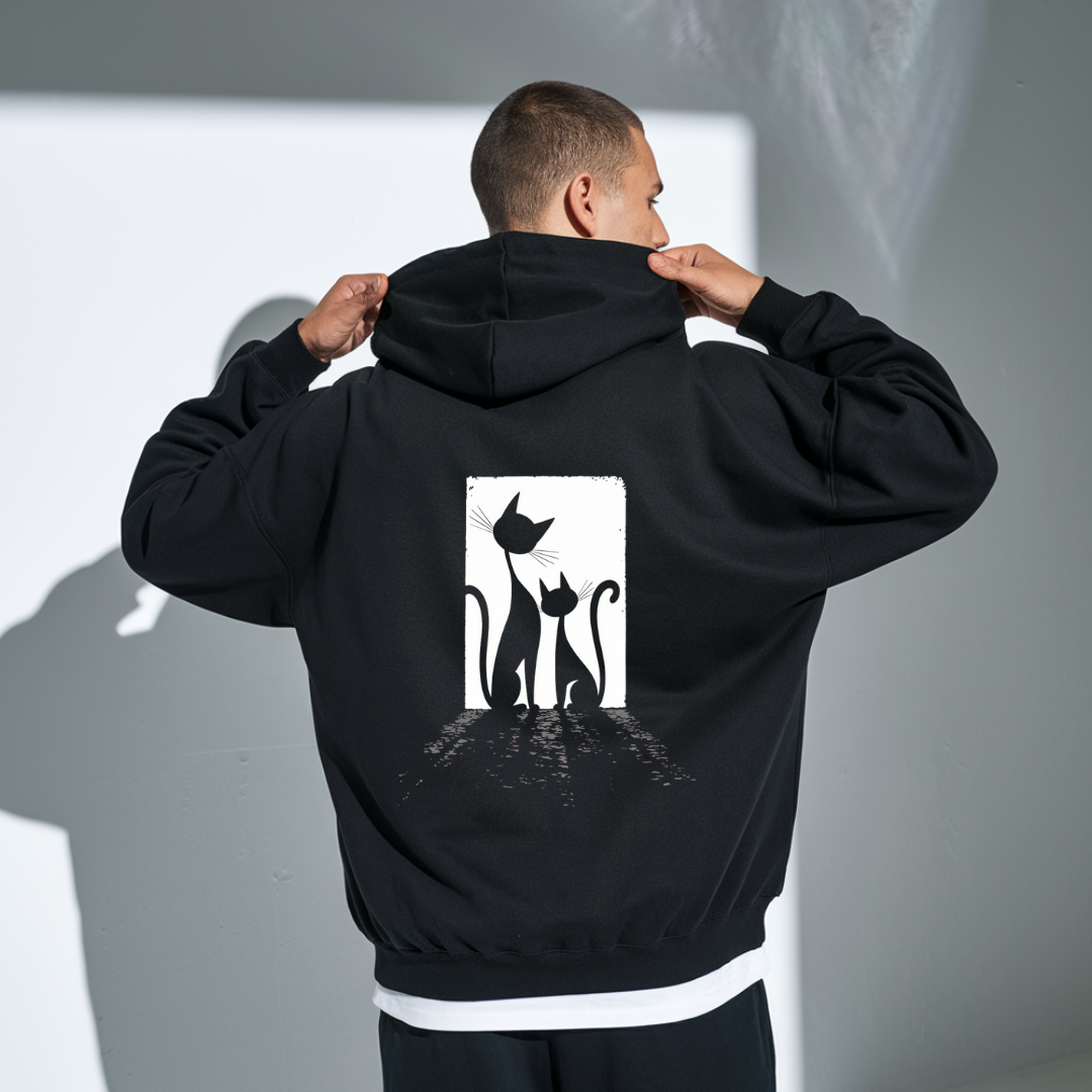 Black Oversized Hoodie: Embrace Your Feline Vibes with Cat Shadow Design!