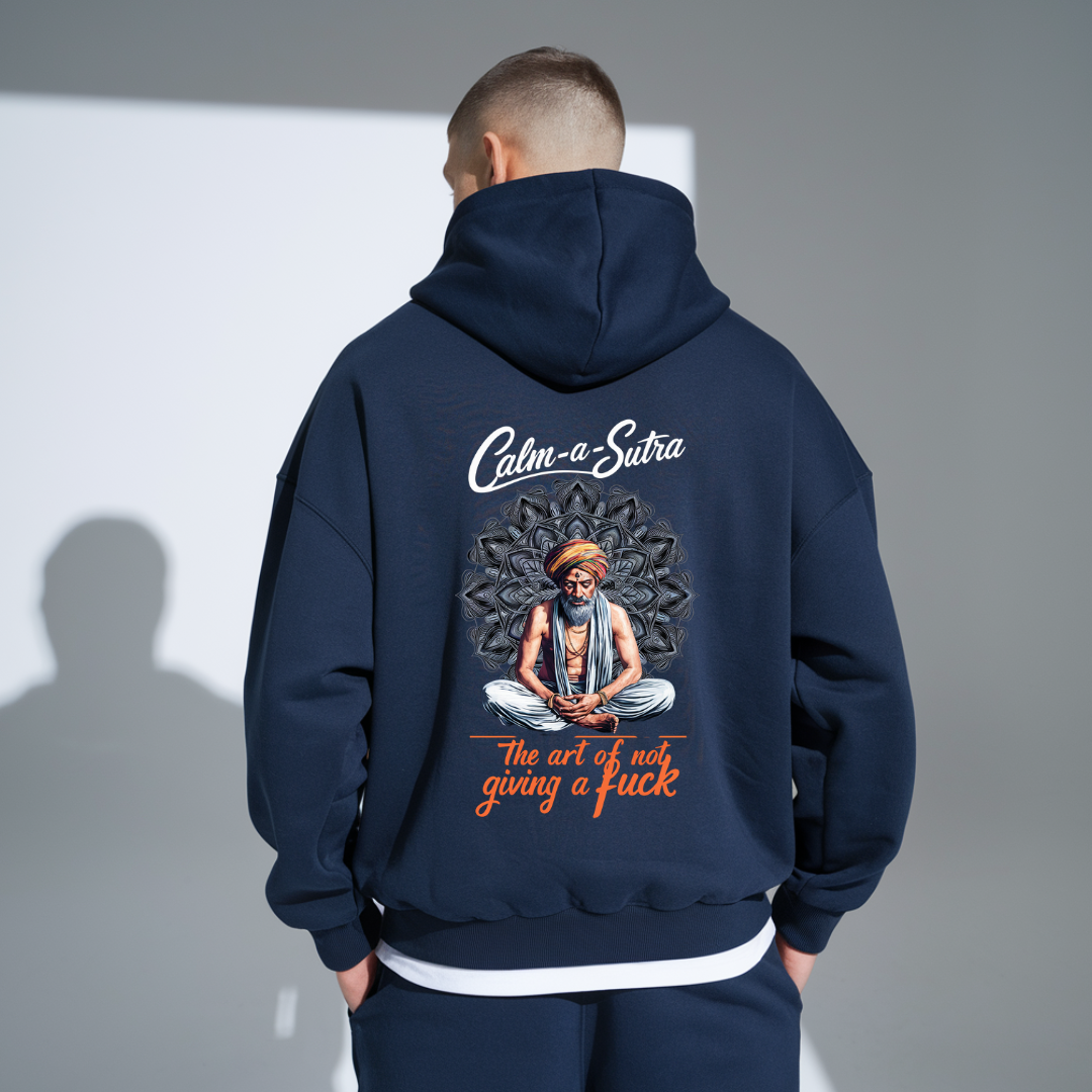 Fielder Calm-a-Sutra Navy Blue Oversized Hoodie: Not Giving a F*ck Edition