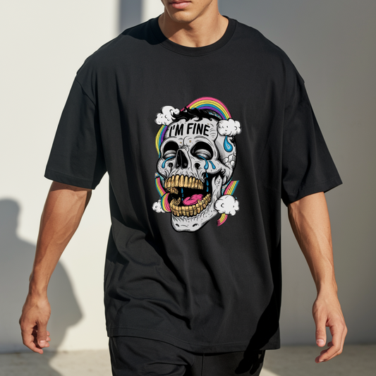 Black Oversized Skull Vector T-Shirt