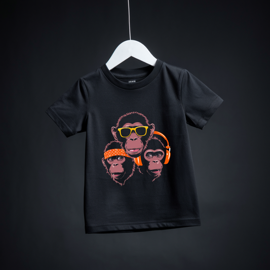 Cheeky Monkey Face Black Kids T-Shirt