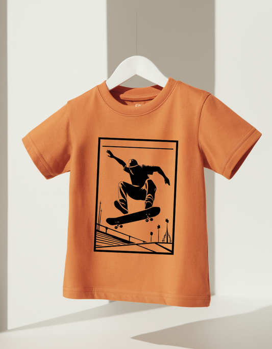 Orange Kids’ T-Shirt with Skater Sketch