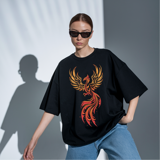 Phoenix Rising Black Oversized Unisex Tee